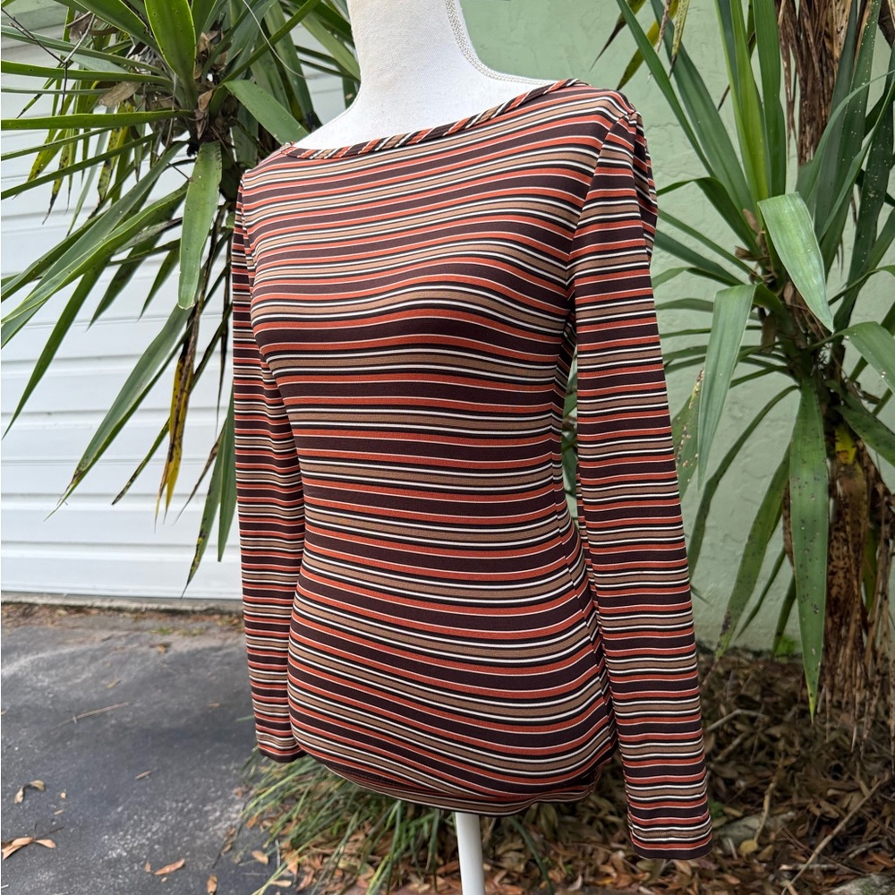 BCBG Maxazria Orange Brown Striped Shirt